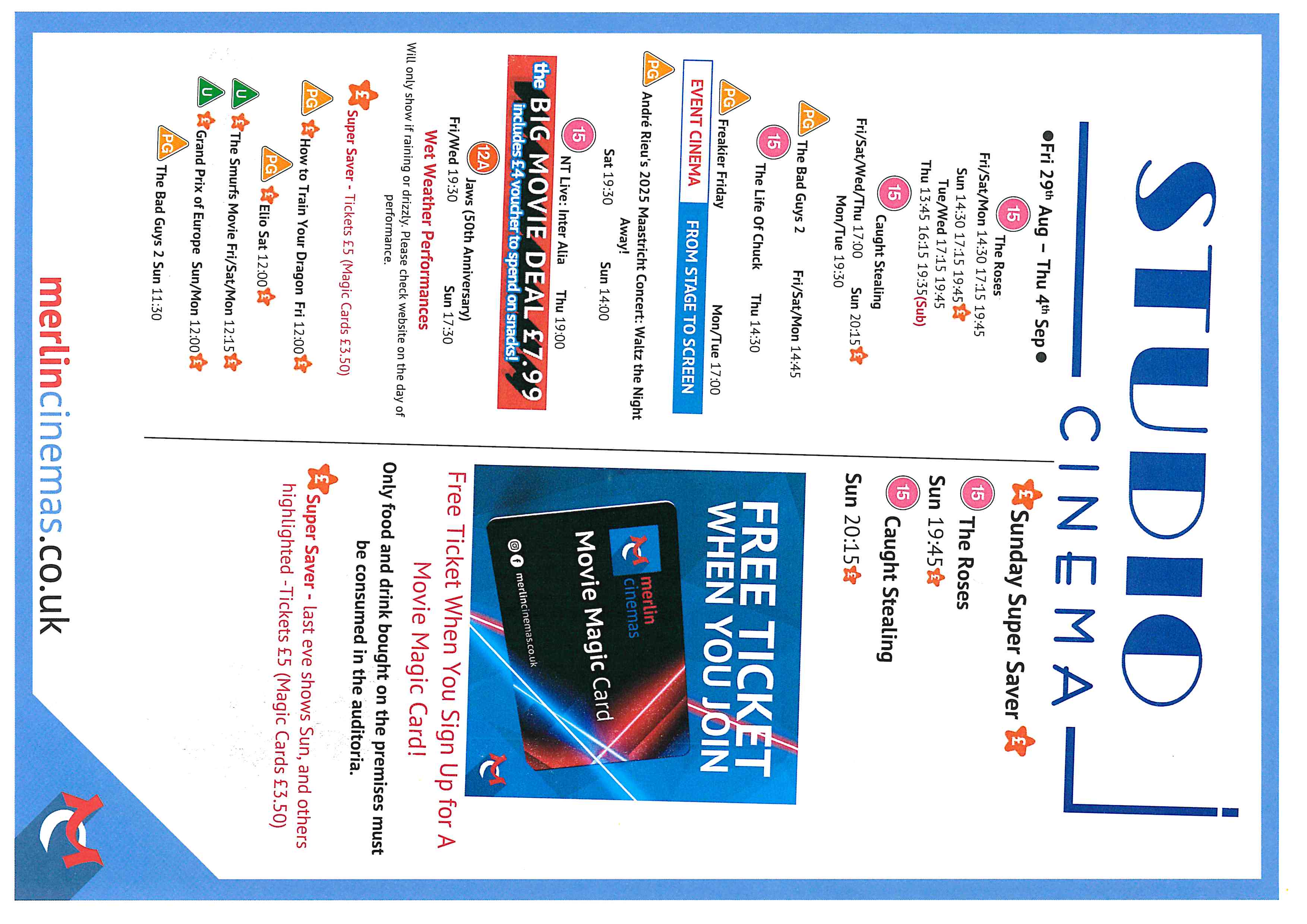 Studio Cinema Listings 29th Aug - 4th Sept